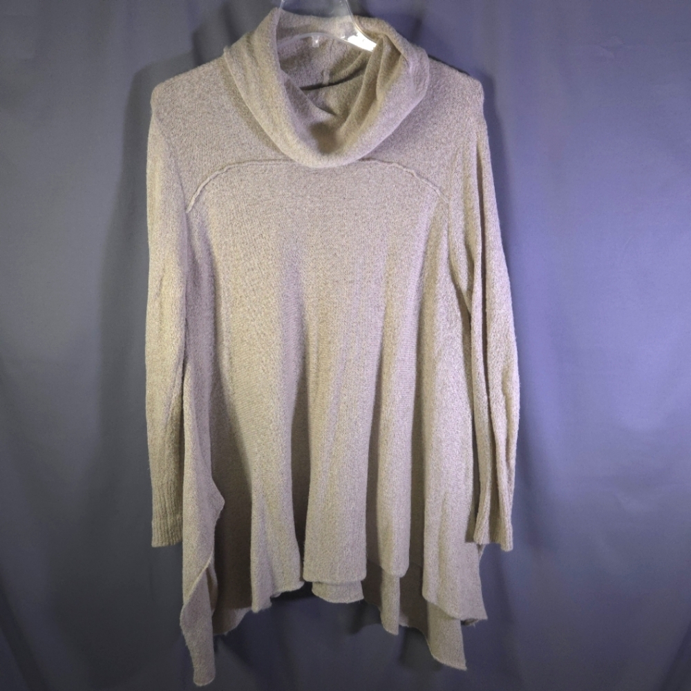 Umgee Cowl Neck Sweater Hankercheif Syle Hem Oatmeal Size Large Lagenlook Boho
